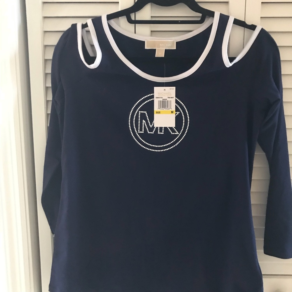 Michael Kors cold shoulder navy blue top
